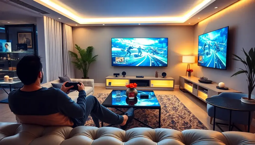 Fashion meets gaming: a stylish moment with mobile gaming on the go.