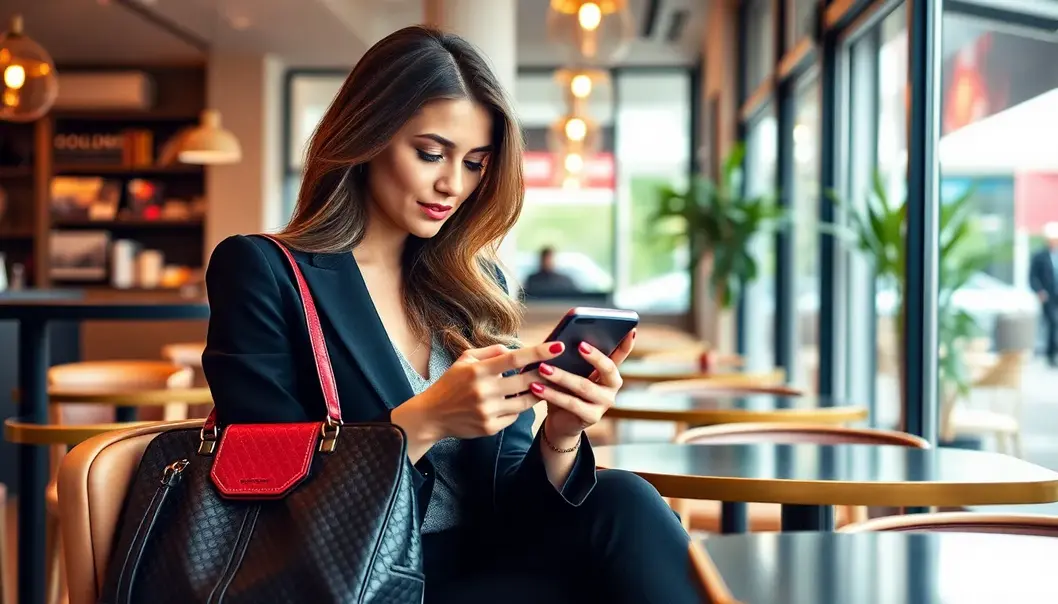 Fashion meets gaming: a stylish moment with mobile gaming on the go.
